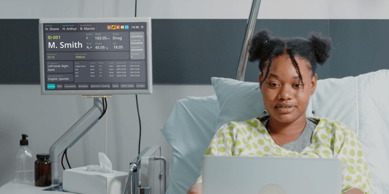 bedside information system and a girl in the ward